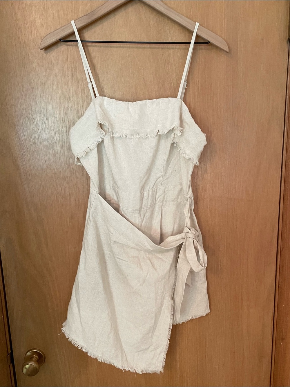 Natural Linen Jumper Romper with Skirt Tie Size S/M.